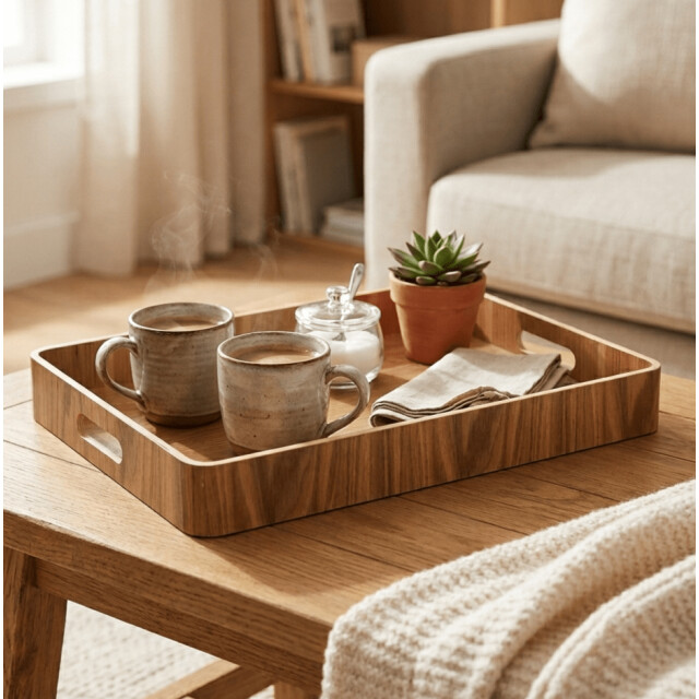 Casa di Elturo Dienblad bamboe met handgrepen – l42 x b31 x h5 cm – serveerblad hout – tray - 3607455 large