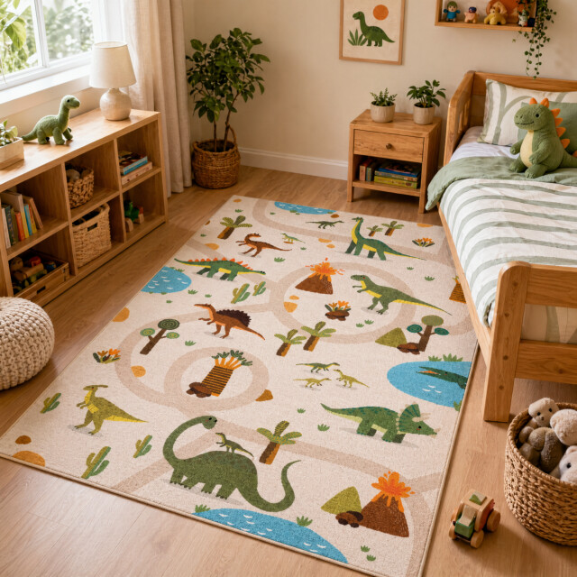 Muratap Kinderkleed dino vloerkleed kinderkamer anti-slip groen 95x145 cm 3607189 large