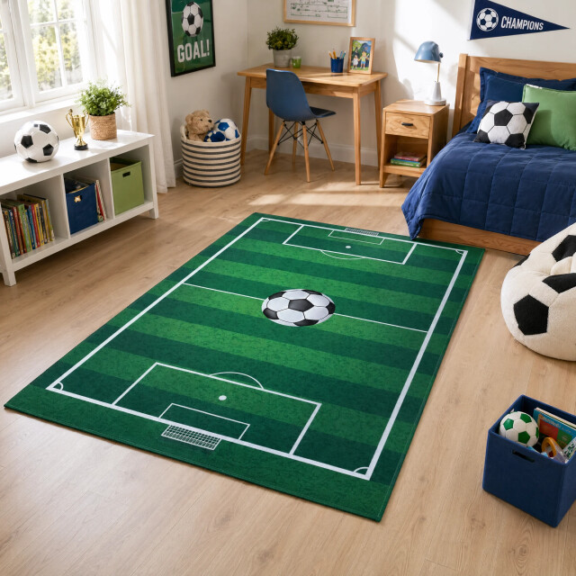Muratap Kinderkleed voetbal vloerkleed kinderkamer anti-slip 90x145 cm 3607188 large