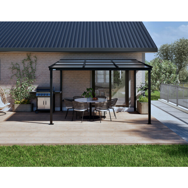 Sojag Budavar aluminium terrasoverkapping met lamellendak met gordijnen en 3587901 large