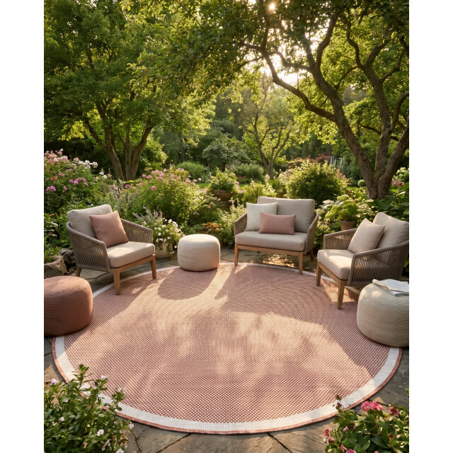 Muratap Buitenkleed brussels rond uni effen kader terra- 120 cm rond 3606345 large