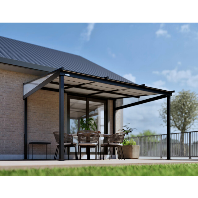Sojag Budavar aluminium terrasoverkapping met lamellendak met gordijnen en 3587901 large