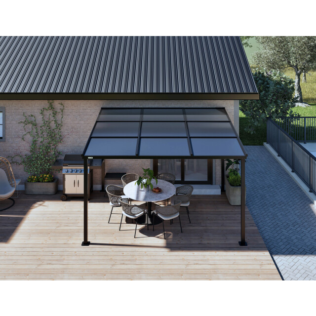 Sojag Budavar aluminium terrasoverkapping met lamellendak met gordijnen en 3587901 large