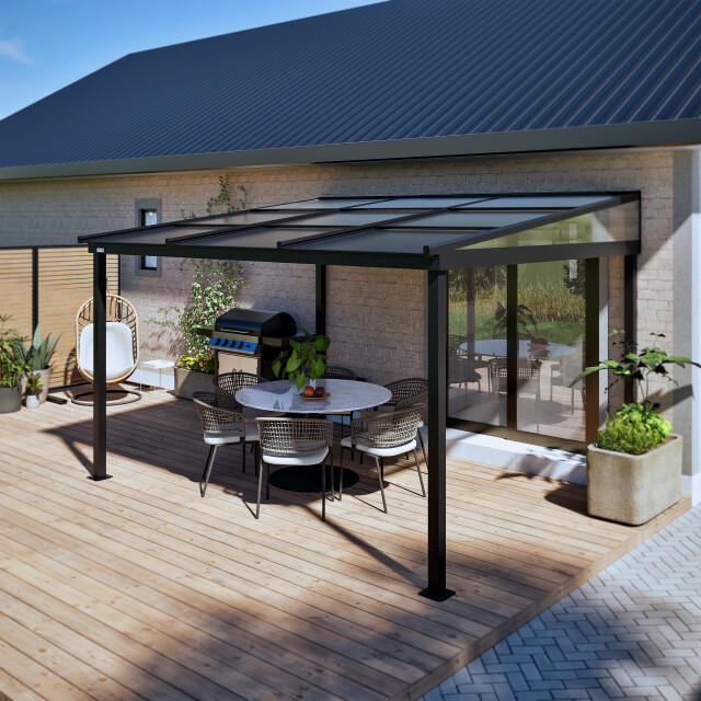 Sojag Budavar aluminium terrasoverkapping met lamellendak met gordijnen en 3587901 large