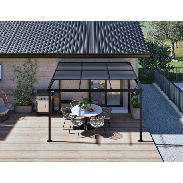 Sojag Budavar aluminium terrasoverkapping met lamellendak met gordijnen en 3587901 large