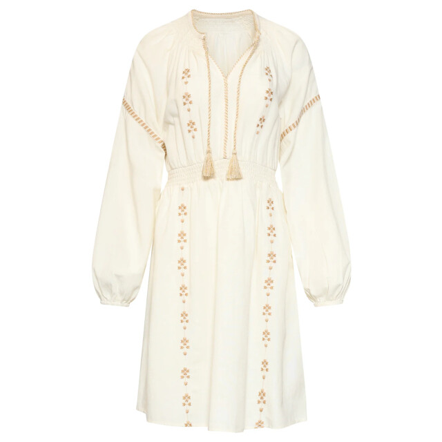 Smashed Lemon Off white jurk met gouden borduursels en taille elastiek | 8718679038669 large