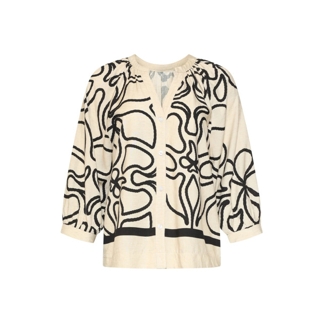 Smashed Lemon Crème blouse met zwart grafisch patroon | 8718679035361 large