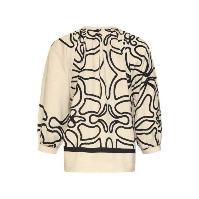 Smashed Lemon Crème blouse met zwart grafisch patroon | 8718679035361 large