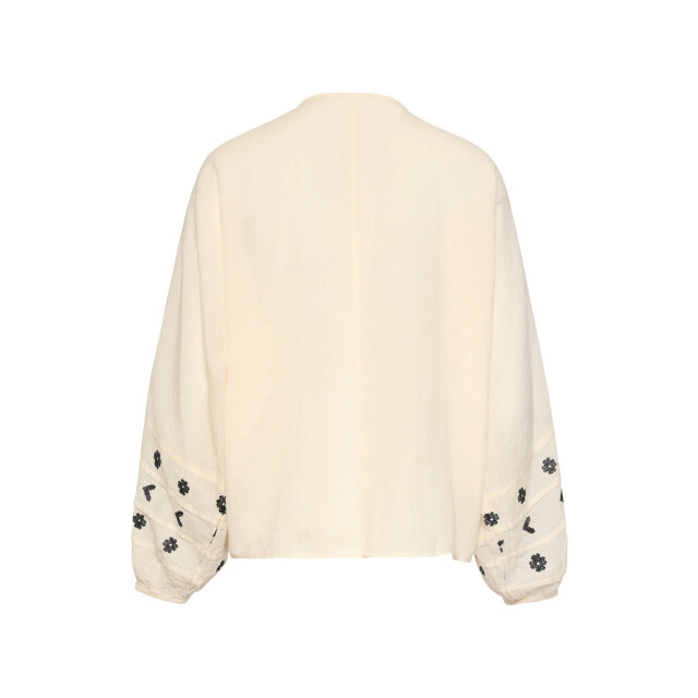 Smashed Lemon Off white blouse met zwarte borduursels en strikkoord | 8718679038416 large