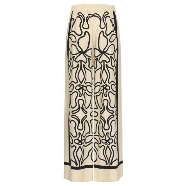 Smashed Lemon Crème wide leg broek met zwart grafisch patroon | 8718679035286 large