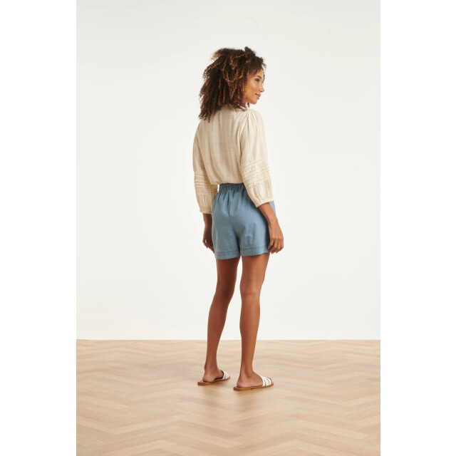 Smashed Lemon Lichtblauwe tencel shorts met elastische taille | 8718679038331 large