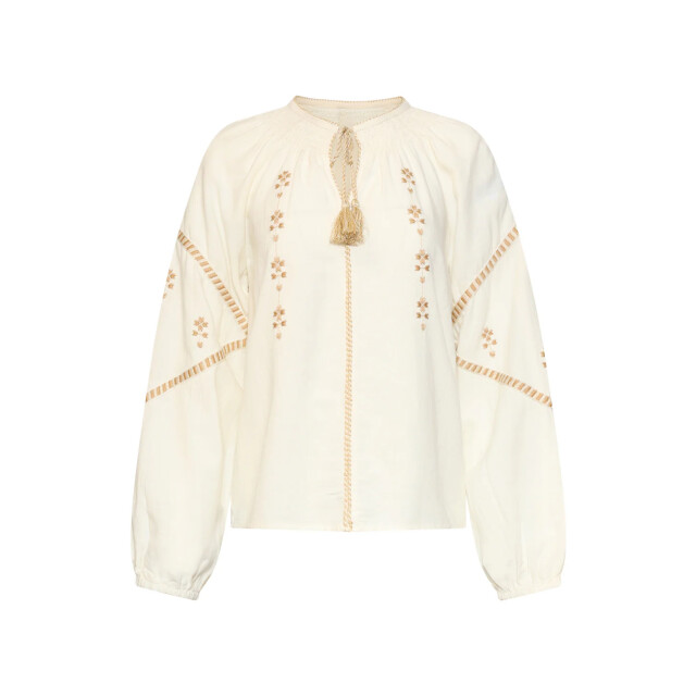 Smashed Lemon Off white blouse met gouden borduursels en koorddetail | 8718679038577 large