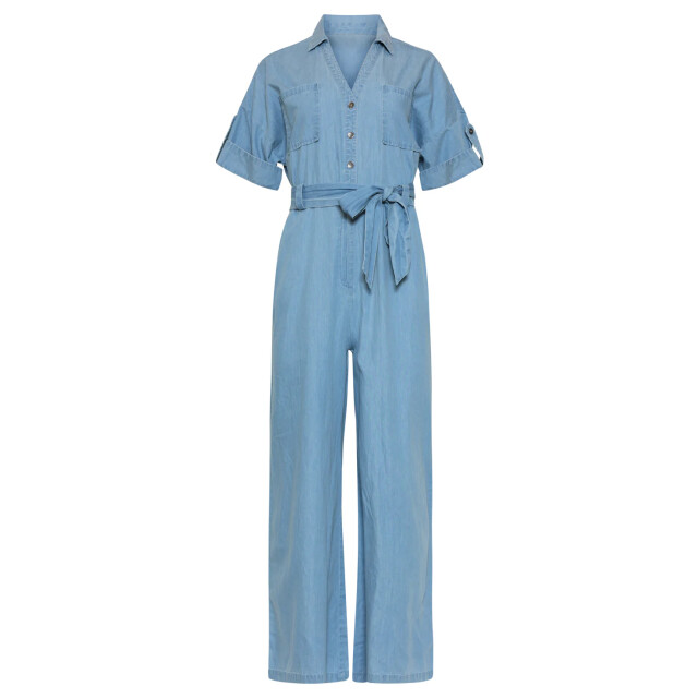Smashed Lemon Lichtblauwe jumpsuit met ceintuur en korte mouwen | 8718679038256 large