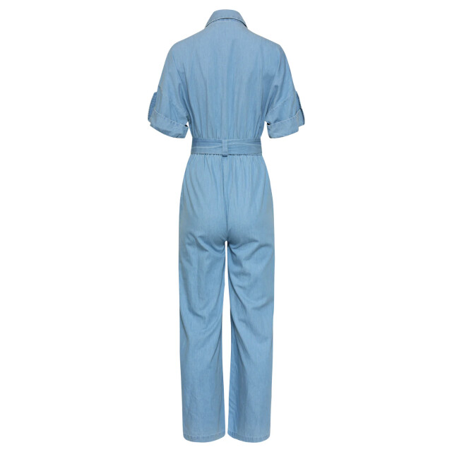 Smashed Lemon Lichtblauwe jumpsuit met ceintuur en korte mouwen | 8718679038256 large
