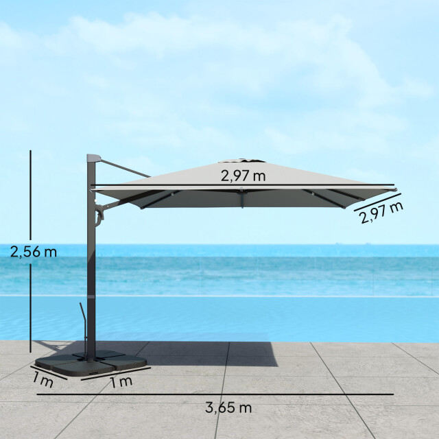 4goodz Zweefparasol vierkant 3x3 m 360° draaibaar aliuminium frame - 3616166 large