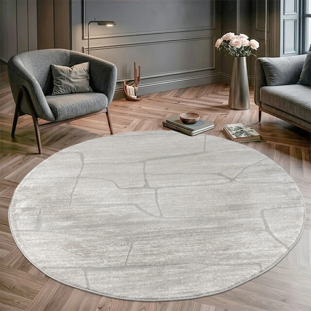 Muratap Vivant marmer rond vloerkleed laagpolig creme- 240 cm rond 3617648 large