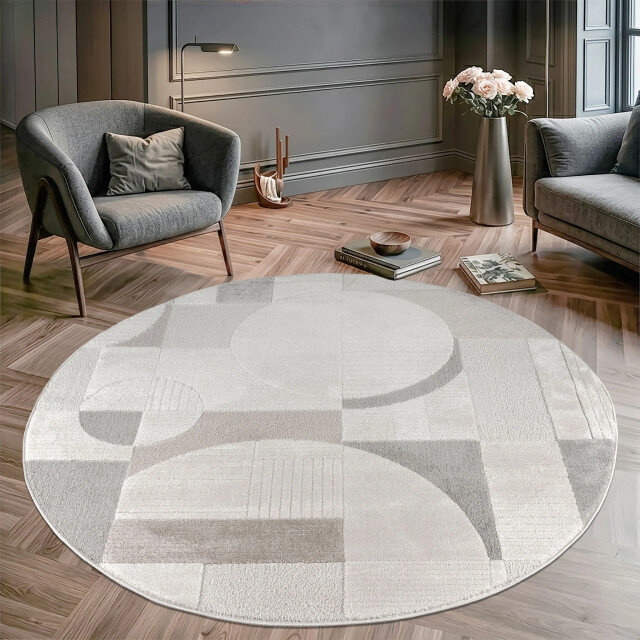Muratap Vivant japandi abstract rond vloerkleed laagpolig multi- 200 cm rond 3617627 large