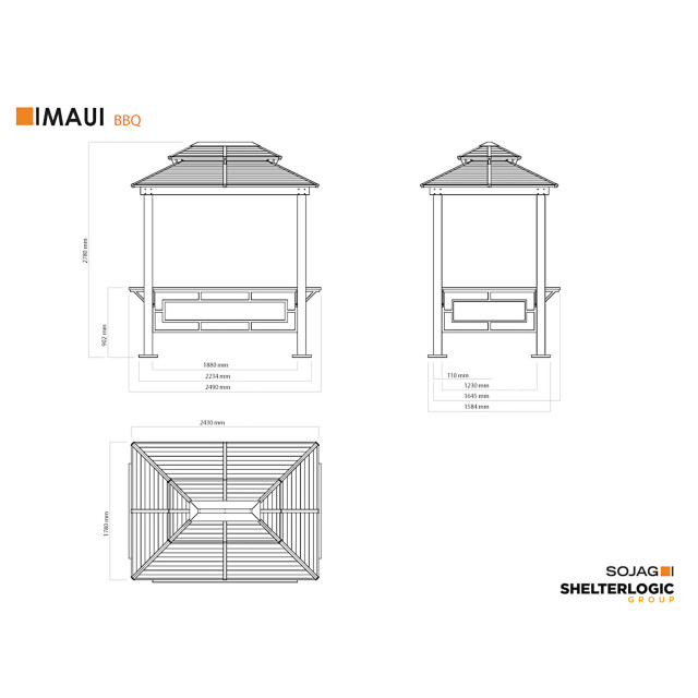 Sojag Maui aluminium bbq grillpaviljoen in houtlook 158x249x278 cm 3619618 large