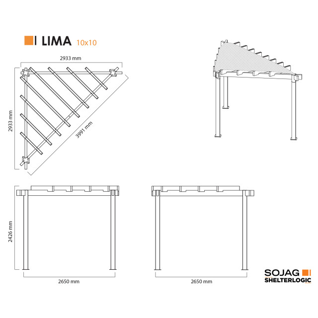 Sojag Lima driehoeks pergola 293x293 cm met zonnescherm - 3619556 large