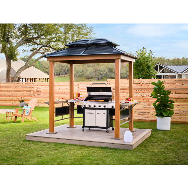Sojag Maui aluminium bbq grillpaviljoen in houtlook 158x249x278 cm 3619618 large