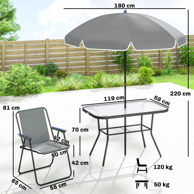 4goodz Tuintafelset 6 persoons glazen tafel met 6 klapstoelen en parasol - 3619636 large