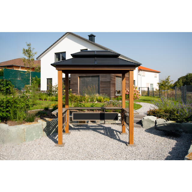 Sojag Maui aluminium bbq grillpaviljoen in houtlook 158x249x278 cm 3619618 large