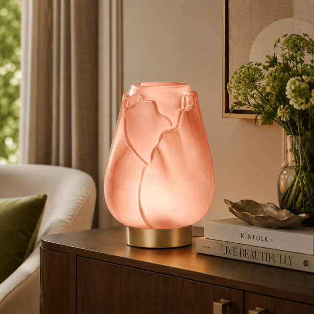 Casa di Elturo Led tafellamp tulipa glas – goudkleurige voet xl Ø18,5 x 27 cm (werkt 3626325 large