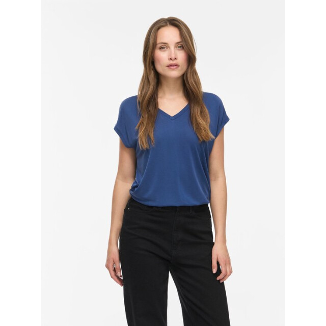 Vila vitevira v-neck ss top/vol 14114734 medium blue denim 06613.265.0001 large