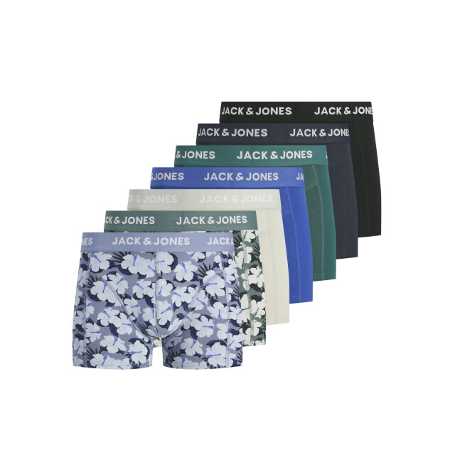 Jack & Jones Heren boxershorts effen trunks jacben 7-pack blauw/groen effen/gebloemd 12307713-North Atlantic large