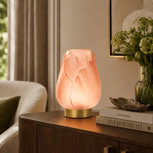 Casa di Elturo Led tafellamp tulipa glas – goudkleurige voet – Ø13 x 19,5 cm (werkt op 3626326 large