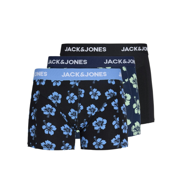 Jack & Jones Heren boxershorts trunks jacmaudo gebloemd 3-pack donkerblauw/zwart 12296236-Pageant Blue large