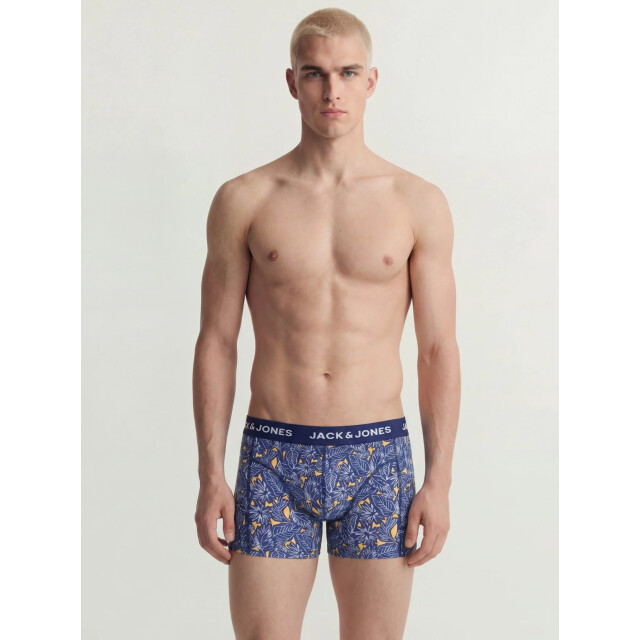 Jack & Jones Heren boxershorts trunks jackevin 3-pack gestreept/bladeren print donker 12296254-Bellwether Blue large
