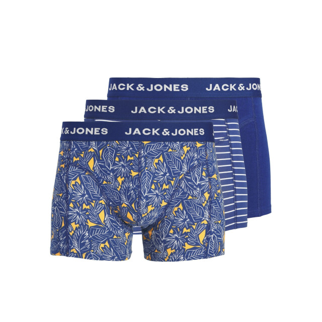 Jack & Jones Heren boxershorts trunks jackevin 3-pack gestreept/bladeren print donker 12296254-Bellwether Blue large