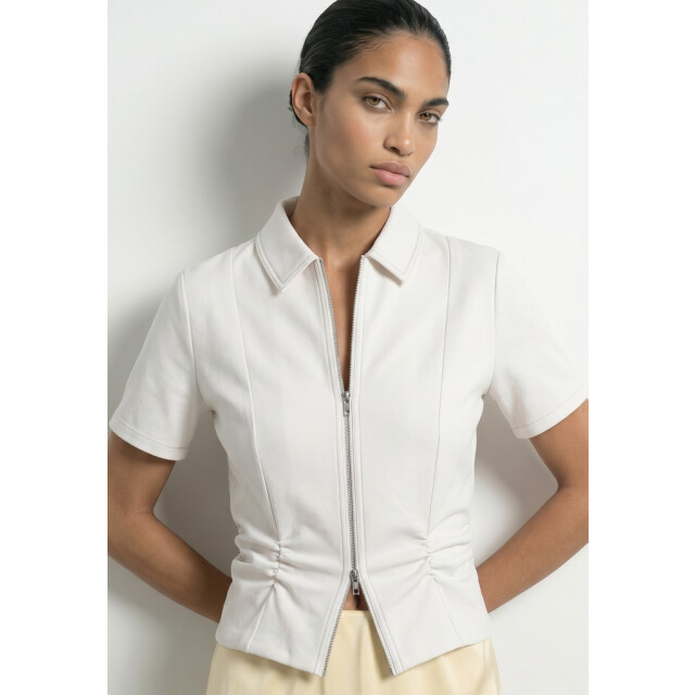 Hypedrop Hdnicolette ss gathered zip shirt beige 4279.05.0037 large