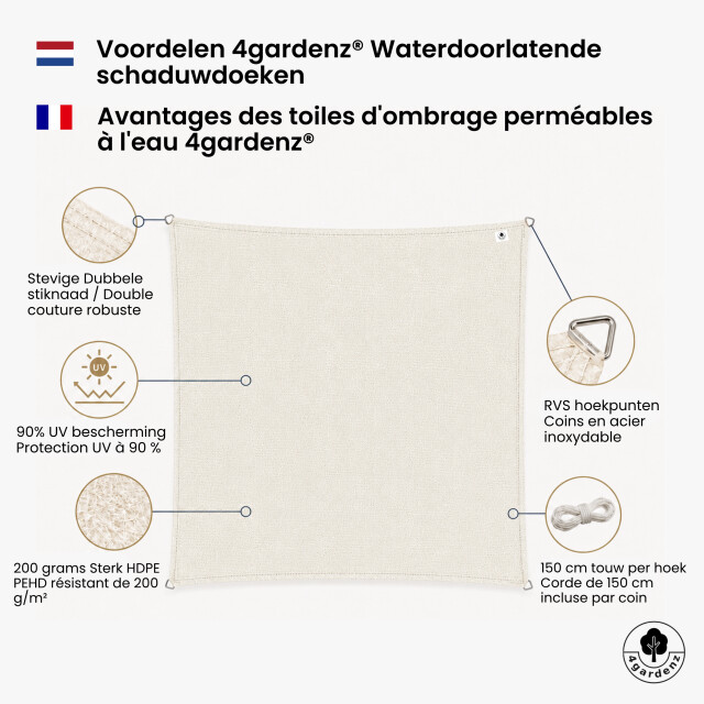 4gardenz Schaduwdoek waterdoorlatend vierkant 3x3 mtr - 3621985 large