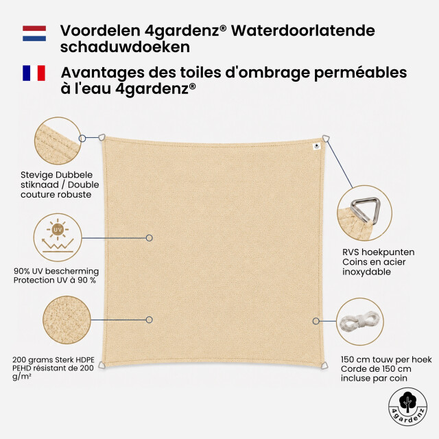 4gardenz Schaduwdoek waterdoorlatend vierkant 5x5 mtr - 3622024 large