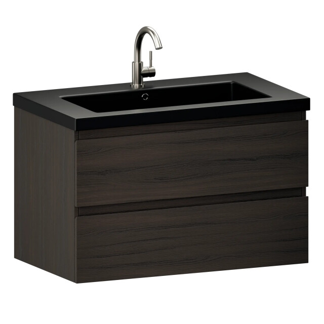 Mirlux Badkamermeubel sova 80cm walnoot hout wastafel wit zwart 3620238 large