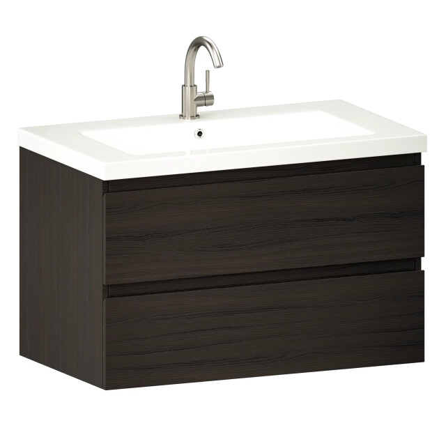 Mirlux Badkamermeubel sova 80cm walnoot hout wastafel wit 3620250 large