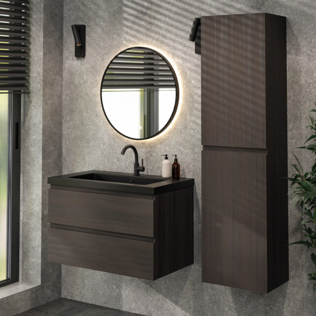Mirlux Badkamermeubel sova 80cm walnoot hout wastafel wit zwart 3620238 large