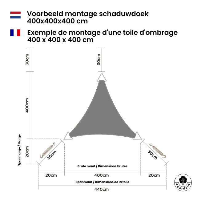 4gardenz Schaduwdoek waterdoorlatend driehoek 3x3x3 mtr - 3621990 large
