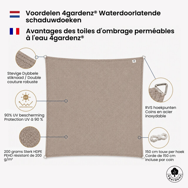 4gardenz Schaduwdoek waterdoorlatend vierkant 3x3 mtr - 3621987 large