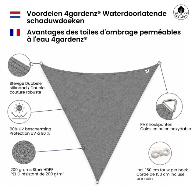 4gardenz Schaduwdoek waterdoorlatend driehoek 3x3x3 mtr - 3621990 large