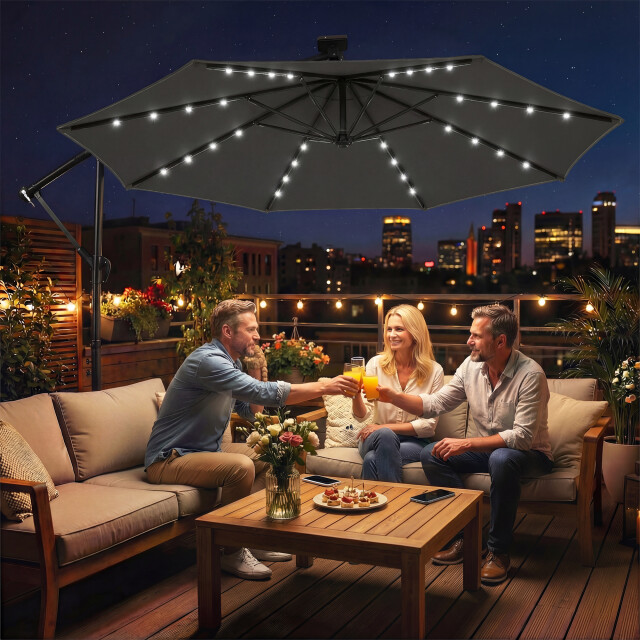4goodz Zweefparasol-set led zonne-energie lampjes ca 300cm met voet en 3630057 large