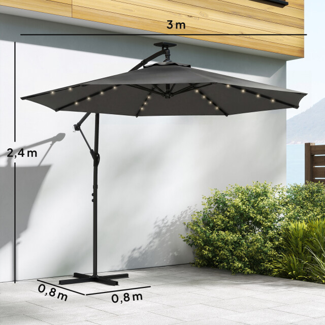 4goodz Zweefparasol-set led zonne-energie lampjes ca 300cm met voet en 3630057 large