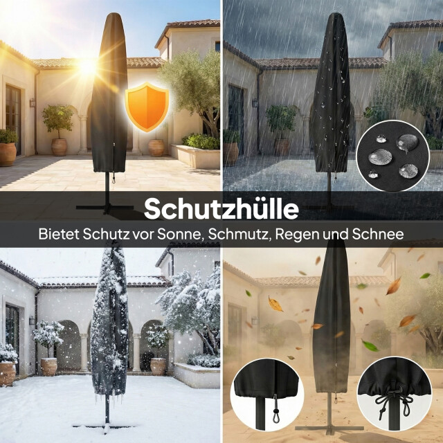 4goodz Zweefparasol-set led zonne-energie lampjes ca 300cm met voet en 3630057 large