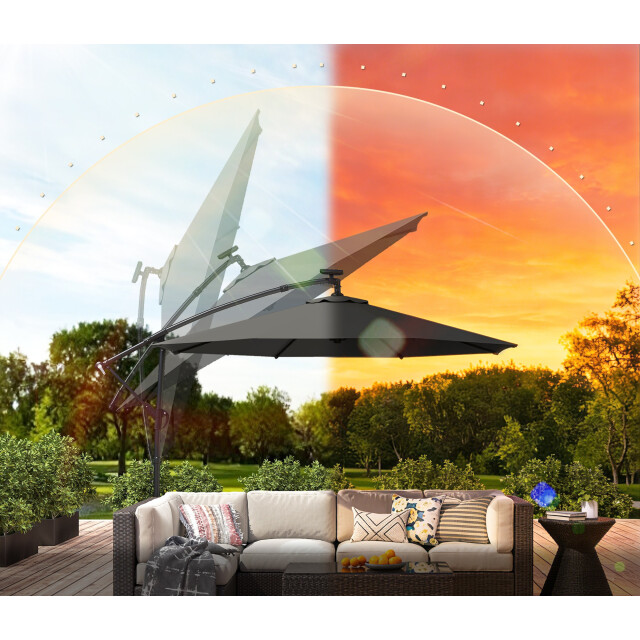 4goodz Zweefparasol-set led zonne-energie lampjes ca 300cm met voet en 3630057 large