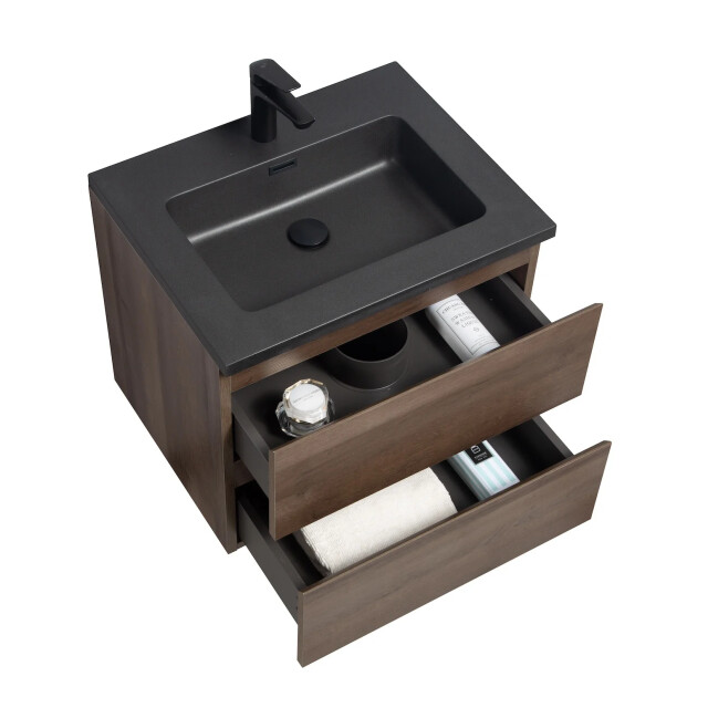 Badplaats Badkamermeubel set angela 60 cm – bruin – badmeubel met zwarte 3567327 large