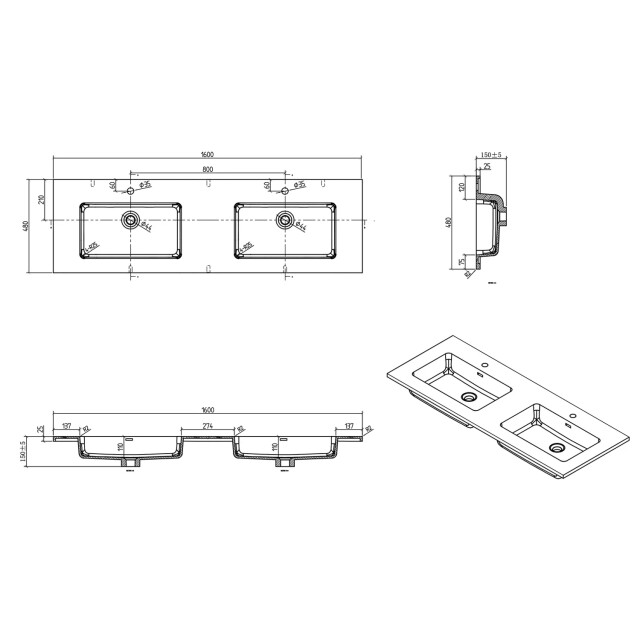 Badplaats Badkamermeubel set angela 160 x 48 cm – kastanje – badmeubel met 3567300 large