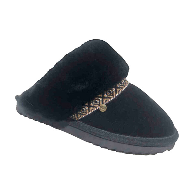 Warmbat Flurry suede tape black/black dames pantoffel (open hiel) Warmbat Flurry Suede Tape Black/Black large