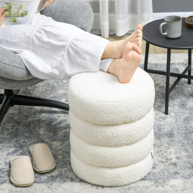 4goodz Poef rond teddyfleece met metalen frame Φ40x45h cm crème 3638238 large